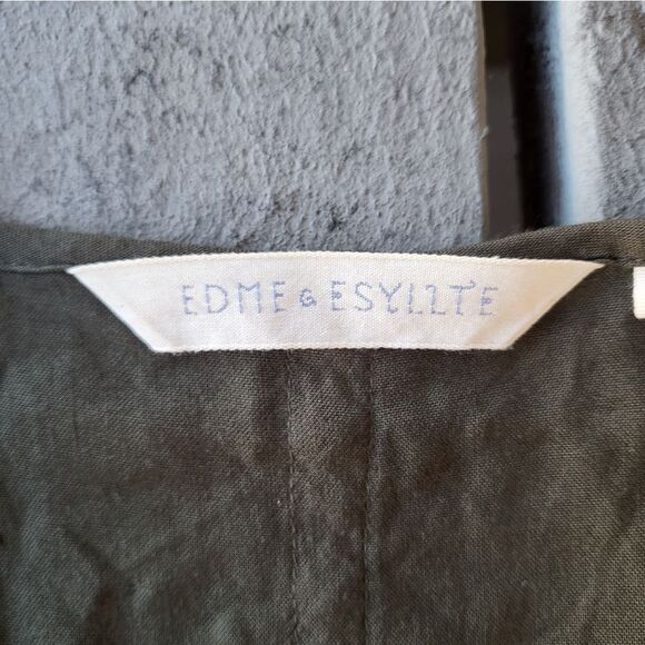 Anthropologie Edme & Esyllte Olive Green 3/4 Sleeve Embroidered Trim Dress Sz L - Picture 6 of 9